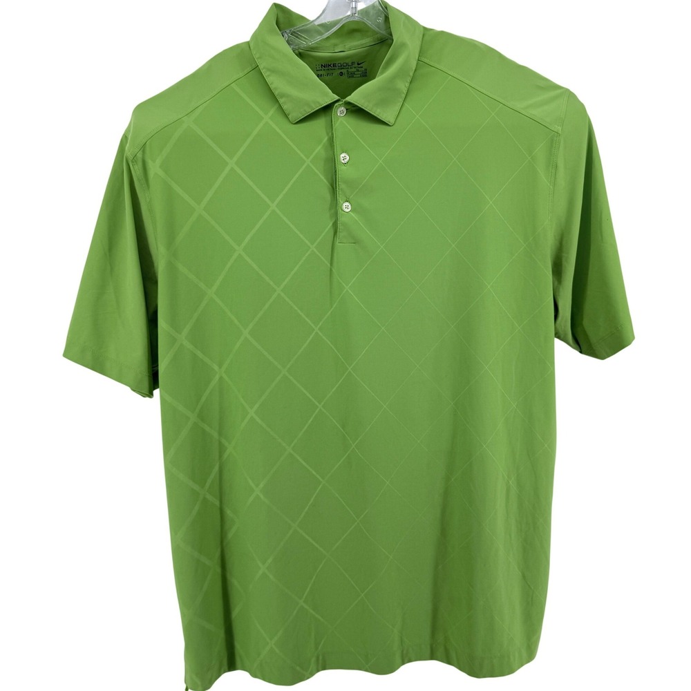 Nike Golf Mens Dri-FIT Polo Shirt Lime Green Diamond Grid XL Short Sleeve